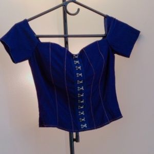 Unique Sleeveless Navy Blue Corset-style Top
